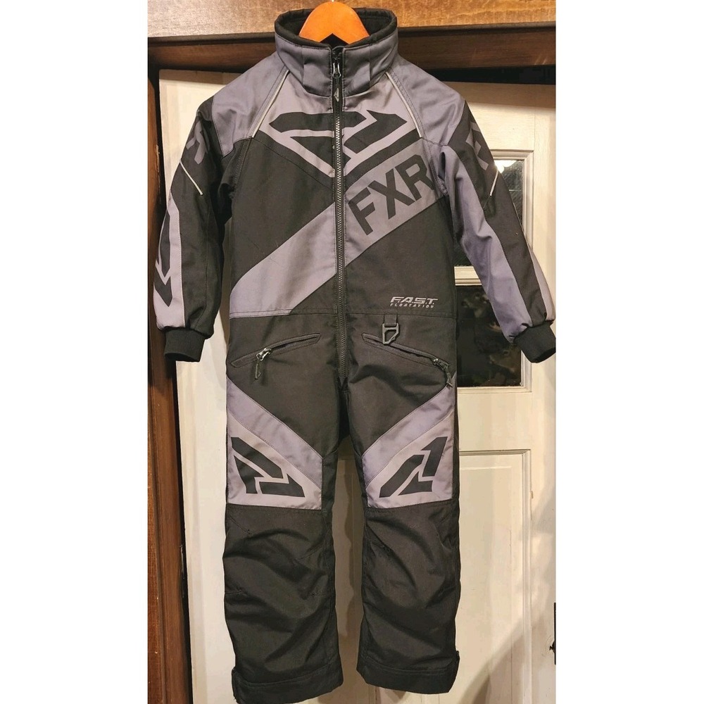 FXR Fuel Youth Child Size 4 Black Gray Monosuit Fast Flotation Warm Snowmobile